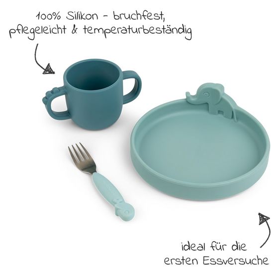 Done by Deer Set 3 pezzi in silicone per mangiare e bere - Pekaboo - Amici cervi - Blu