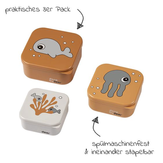 Done by Deer 3-tlg. Snackboxen-Set - Sea Friends - Mustard