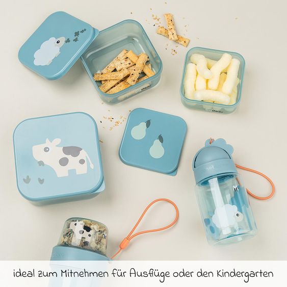 Done by Deer 3-piece snack box set - Tiny Farm - Blue