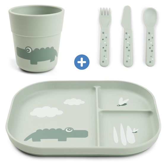 Done by Deer 5-piece learning to eat set Foodie - Croco - Green