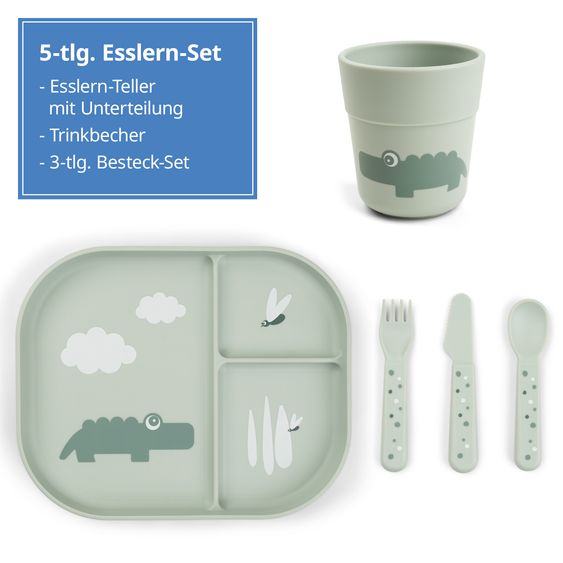 Done by Deer 5-piece learning to eat set Foodie - Croco - Green