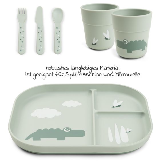 Done by Deer 5-piece learning to eat set Foodie - Croco - Green