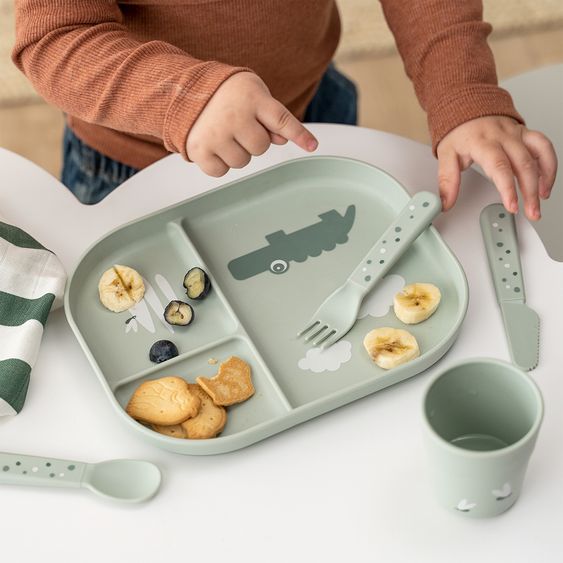 Done by Deer 5-piece learning to eat set Foodie - Croco - Green