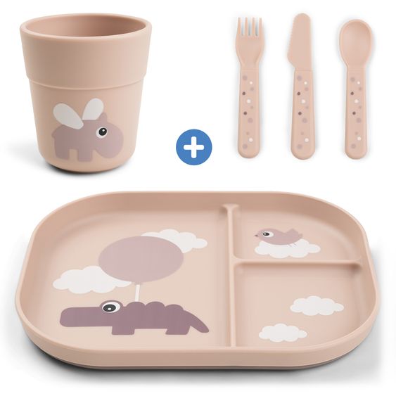 Done by Deer 5-piece learn to eat set Foodie - Happy Clouds - Powder