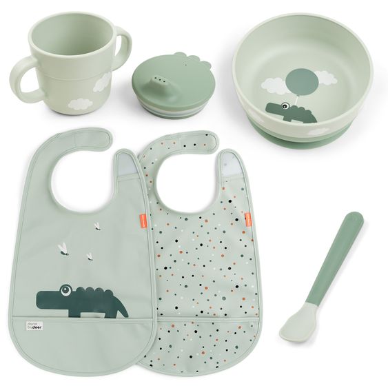 Done by Deer 5-piece crockery set Foodie - Happy Clouds - Green