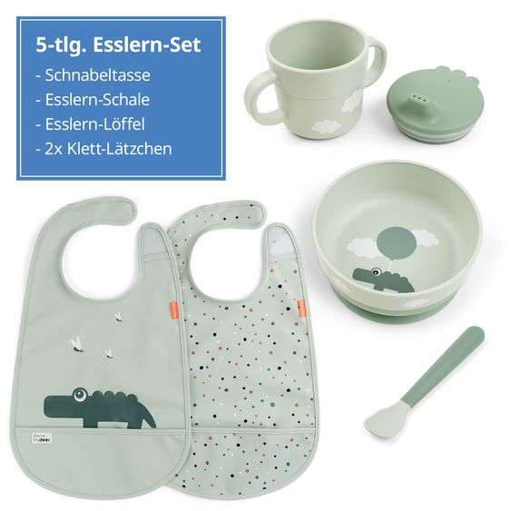 Done by Deer 5-piece crockery set Foodie - Happy Clouds - Green