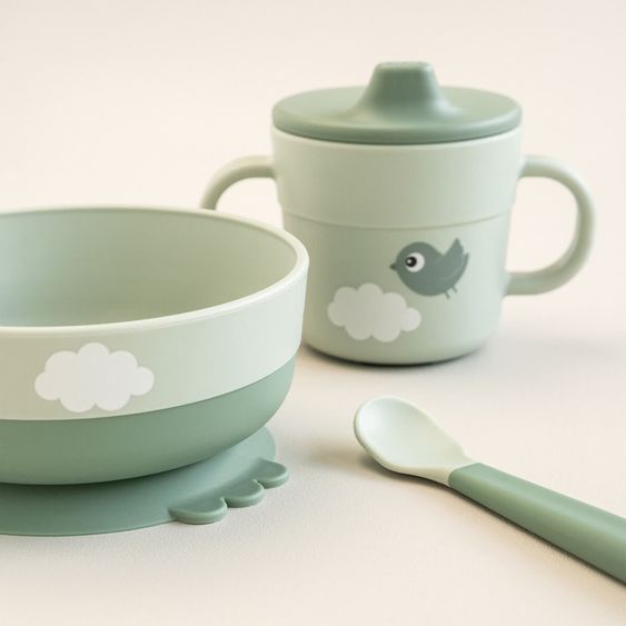 Done by Deer Set di stoviglie da 5 pezzi Foodie - Happy Clouds - Verde