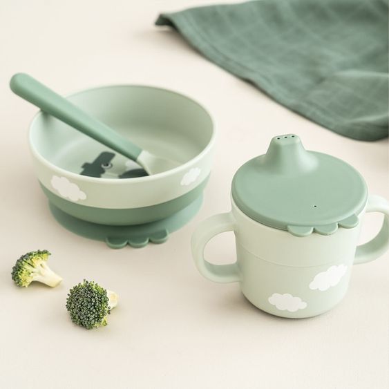 Done by Deer 5-piece crockery set Foodie - Happy Clouds - Green