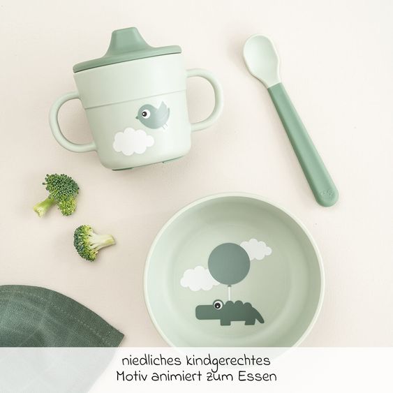 Done by Deer Set di stoviglie da 5 pezzi Foodie - Happy Clouds - Verde