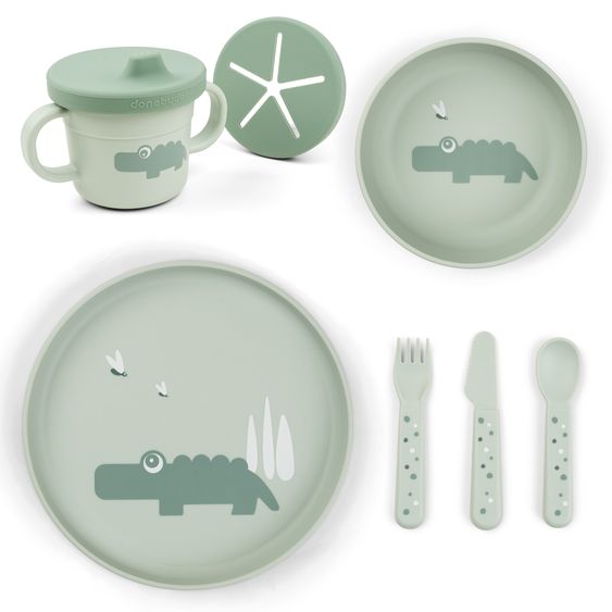 Done by Deer 6-piece learning to eat set Foodie - Croco - Green