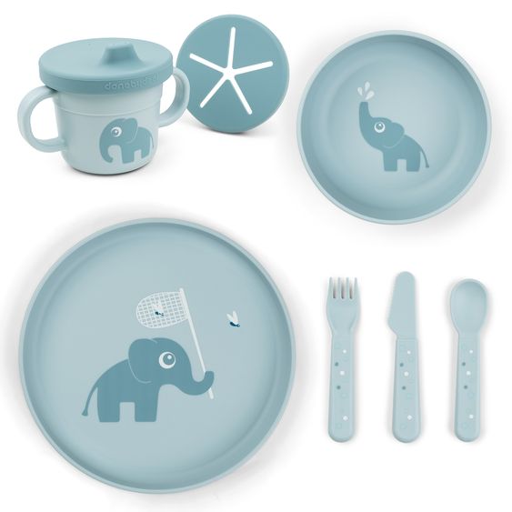 Done by Deer Set 6 pezzi per imparare a mangiare Foodie - Elphee - Blu