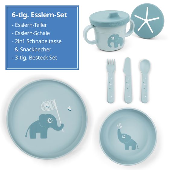 Done by Deer 6-piece learning to eat set Foodie - Elphee - Blue