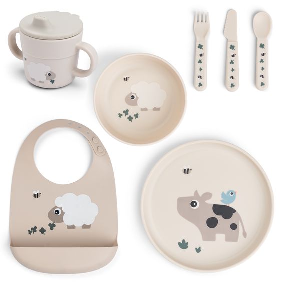 Done by Deer 7-piece learning to eat set Foodie - Tiny Farm - Sand