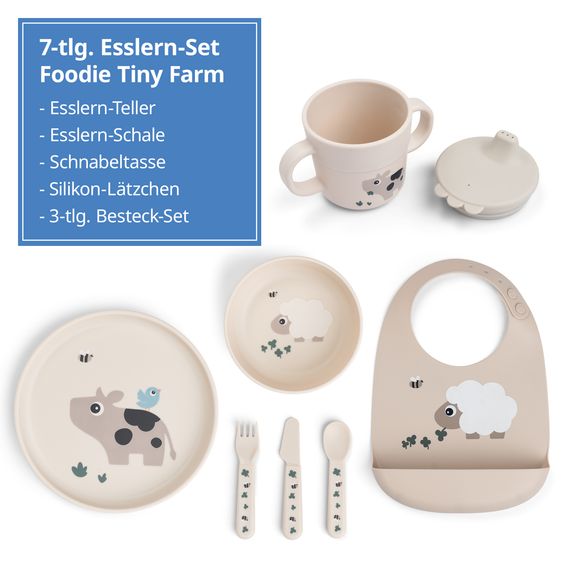 Done by Deer 7-piece learning to eat set Foodie - Tiny Farm - Sand