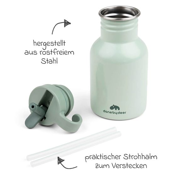 Done by Deer Edelstahl-Trinkflasche mit Strohhalm 350 ml - Croco - Grün