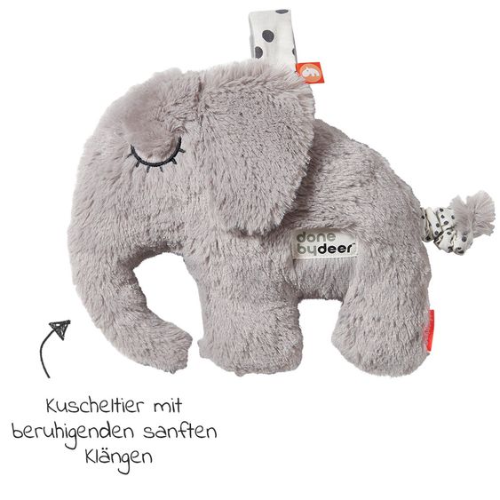 Done by Deer Einschlafhilfe & Kuscheltier mit Spieluhr - Elphee - Grau