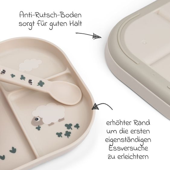 Done by Deer Learning to eat plate with divider Foodie - Tiny Farm - Sand