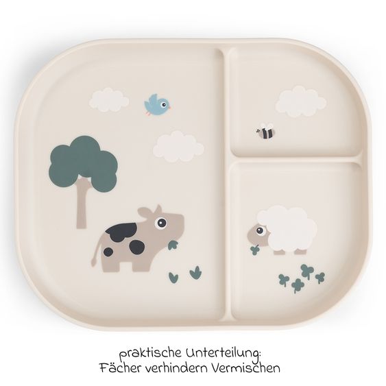 Done by Deer Learning to eat plate with divider Foodie - Tiny Farm - Sand