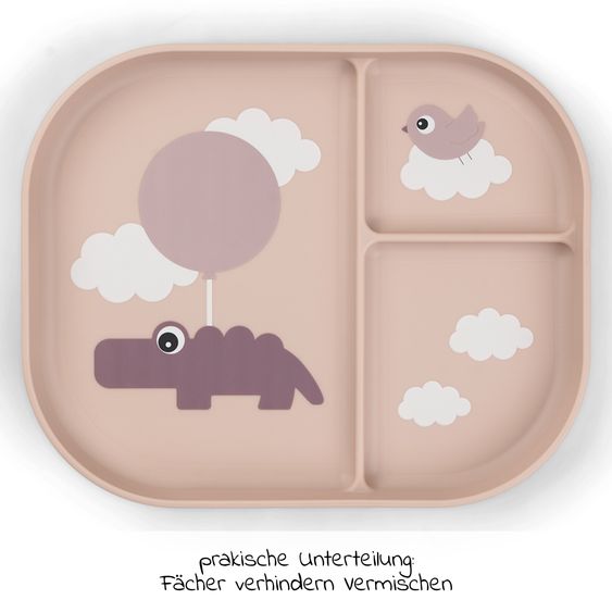 Done by Deer Eating plate with dividers - Happy Clouds - Powder