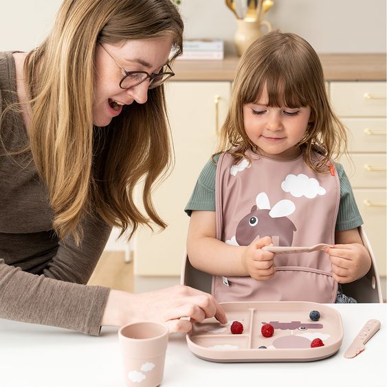 Done by Deer Eating plate with dividers - Happy Clouds - Powder