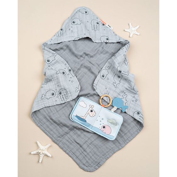 Done by Deer Hooded bath towel - 70 x 70 cm - Sea Friends - Grey