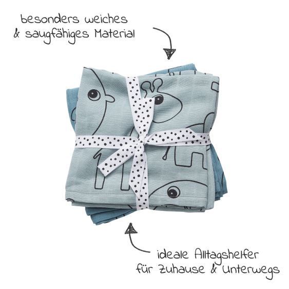 Done by Deer Mullwindel / Mulltuch / Pucktuch - 2er Pack - 120 x 120 cm - Deer Friends - Blau