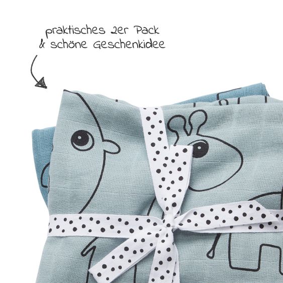 Done by Deer Mullwindel / Mulltuch / Pucktuch - 2er Pack - 120 x 120 cm - Deer Friends - Blau