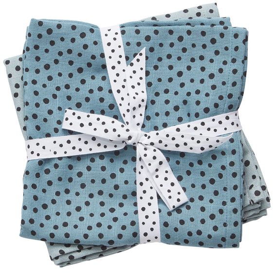 Done by Deer Mullwindel / Mulltuch / Pucktuch - 2er Pack - 120 x 120 cm - Happy Dots - Blau