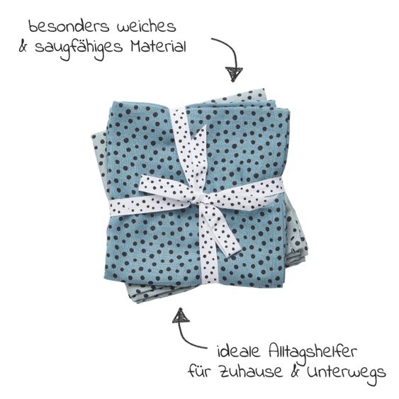 Done by Deer Mullwindel / Mulltuch / Pucktuch - 2er Pack - 120 x 120 cm - Happy Dots - Blau