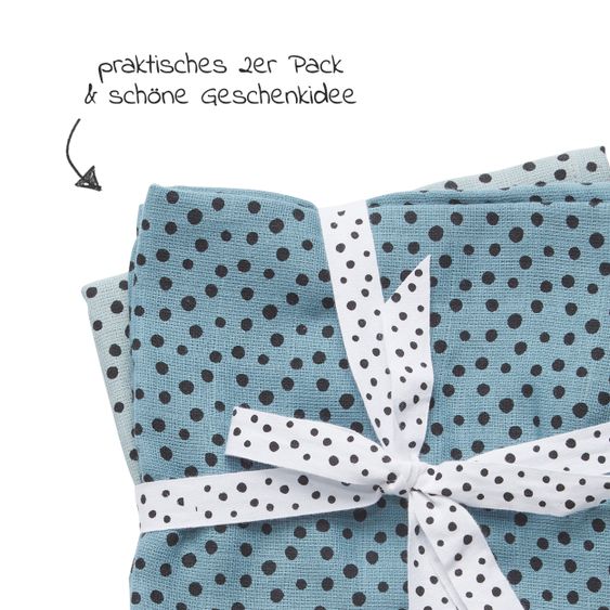 Done by Deer Mullwindel / Mulltuch / Pucktuch - 2er Pack - 120 x 120 cm - Happy Dots - Blau