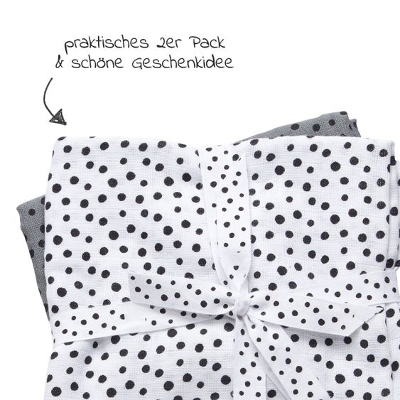 Done by Deer Mullwindel / Mulltuch / Pucktuch - 2er Pack - 120 x 120 cm - Happy Dots - Grau