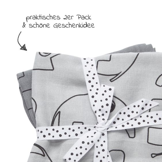 Done by Deer Mullwindel / Mulltuch / Pucktuch - 2er Pack - 70 x 70 cm - Deer Friends - Grau