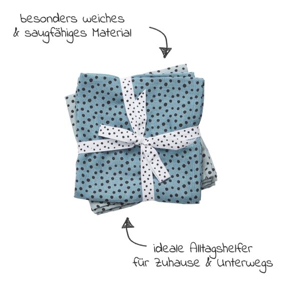 Done by Deer Mullwindel / Mulltuch / Pucktuch - 2er Pack - 70 x 70 cm - Happy Dots - Blau