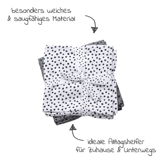 Done by Deer Gauze diaper / muslin cloth / puck cloth - pack of 2 - 70 x 70 cm - Happy Dots - Grey