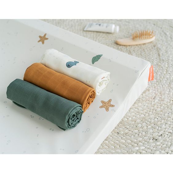 Done by Deer Mullwindel / Mulltuch / Pucktuch - 3er Pack - Organic Cotton - 70 x 70 cm - Sea Friends
