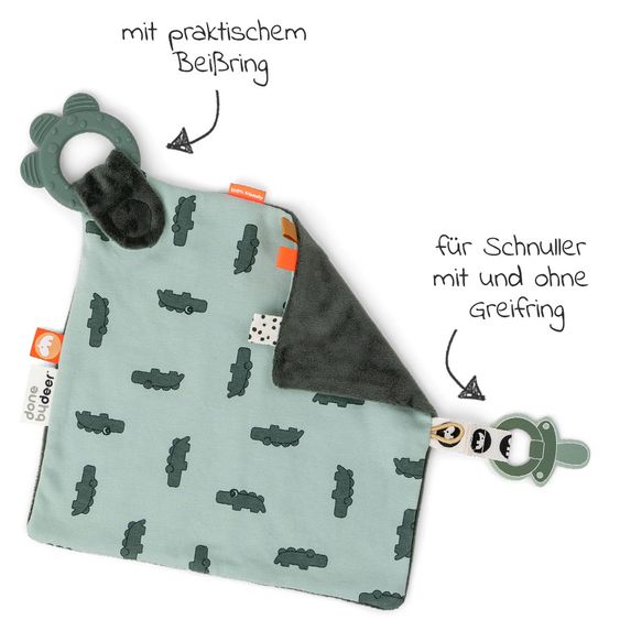 Done by Deer Cuddle cloth with teething ring & pacifier holder - Croco - Green