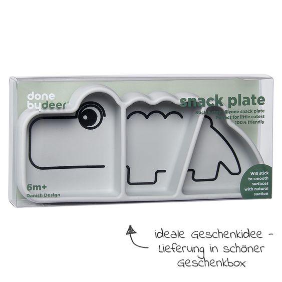 Done by Deer Silikon-Esslern-Teller mit Saugfuß - Stick & Stay - Croco - Grau