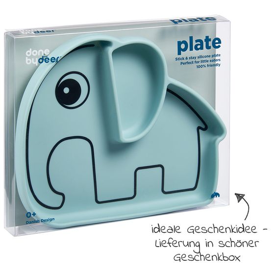 Done by Deer Silikon-Esslern-Teller mit Saugfuß - Stick & Stay - Elphee - Blau
