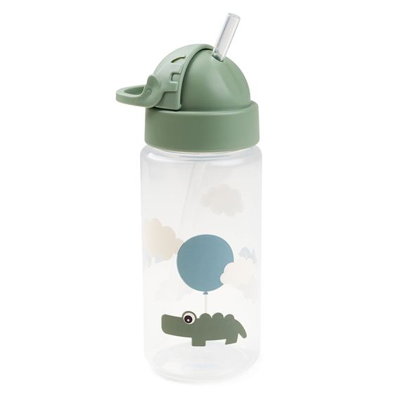 Done by Deer Drinking bottle with straw 350 ml - Happy Clouds - Green