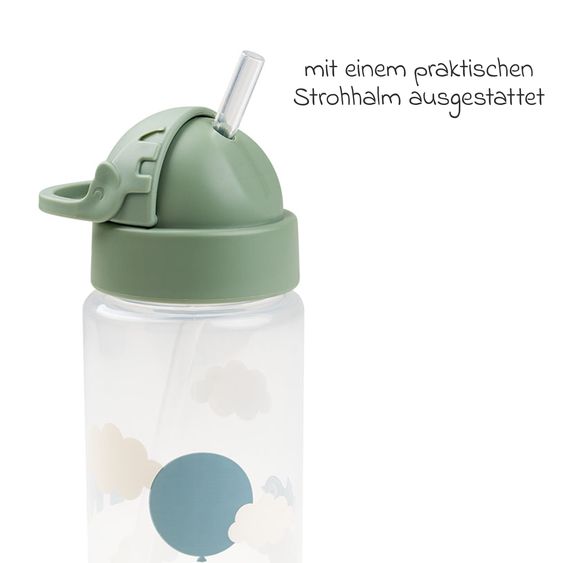 Done by Deer Trinkflasche mit Strohhalm 350 ml - Happy Clouds - Grün