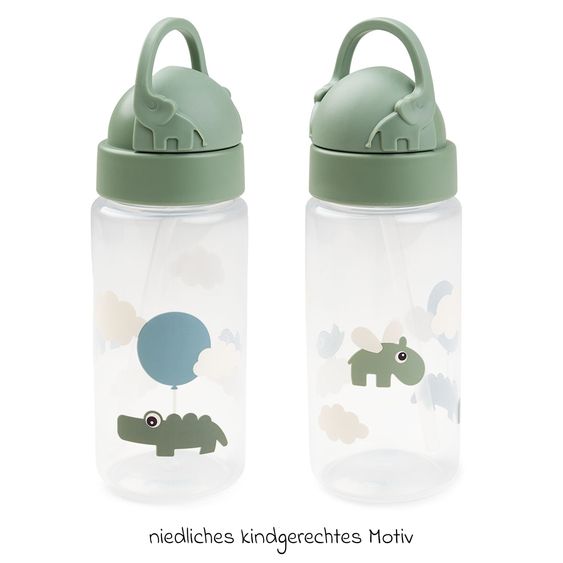 Done by Deer Drinking bottle with straw 350 ml - Happy Clouds - Green