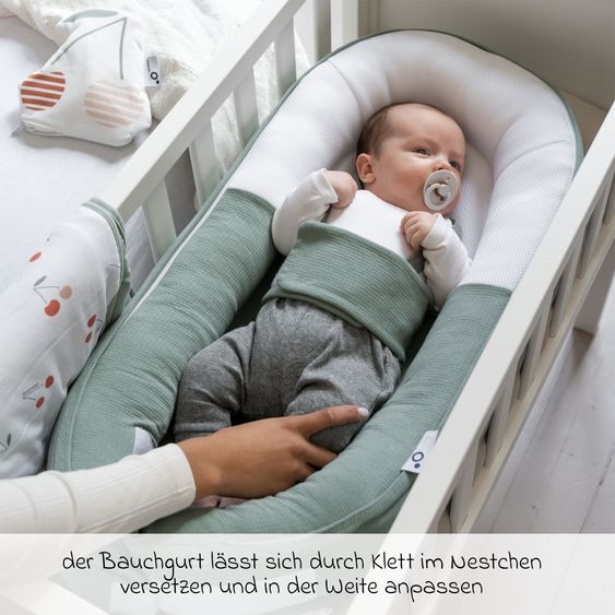 doomoo Babynest Cocoon mit Bauchgurt - Tetra Green