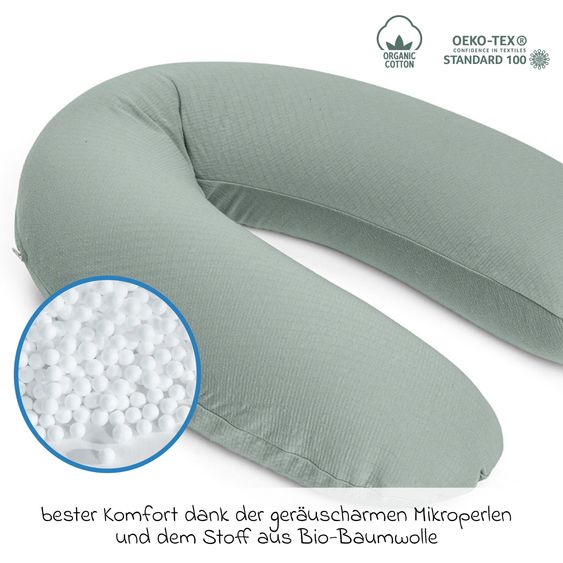 doomoo Cuscino per allattamento Buddy - con imbottitura in microsfere e fodera in cotone biologico 180 cm - Verde Tetra