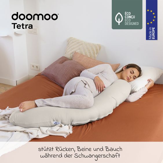 doomoo Cuscino per allattamento Buddy - con imbottitura in microsfere e fodera in cotone biologico 180 cm - Tetra Sand