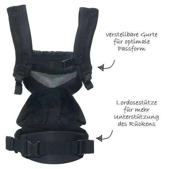 Ergobaby Marsupio 360 Cool Air Mesh per 4 posizioni di trasporto con supporto per la lordosi - Nero Onyx