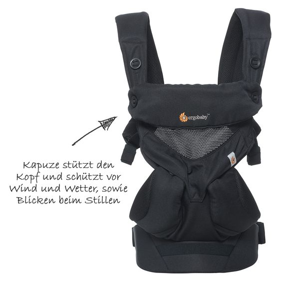 Ergobaby Marsupio 360 Cool Air Mesh per 4 posizioni di trasporto con supporto per la lordosi - Nero Onyx