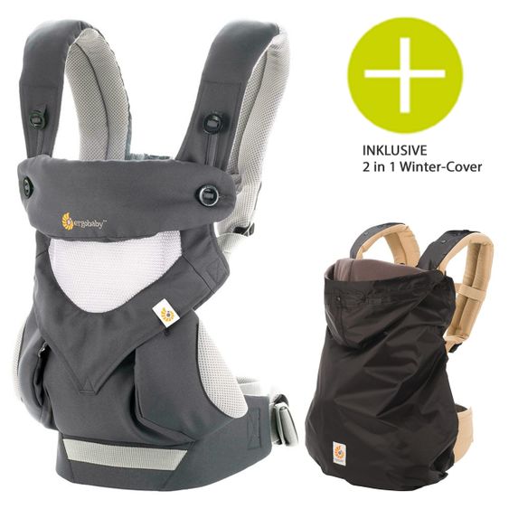 Ergobaby Babytrage 360 Cool Air Mesh inkl. 2 in 1 Winter-Cover - Carbon Grey