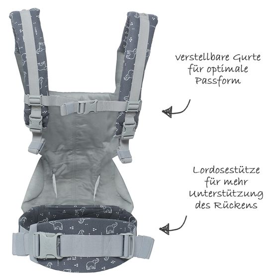Ergobaby Babytrage 360 für 4 Tragepositionen mit Lordosestütze - Trunks Up