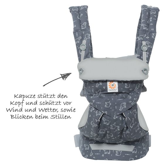 Ergobaby Babytrage 360 für 4 Tragepositionen mit Lordosestütze - Trunks Up