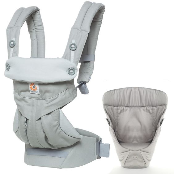 Ergobaby Babytrage 360 von Geburt an inkl. Neugeboreneneinsatz Easy Snug Grey & 2 in 1 Wintercover - Pearl Grey